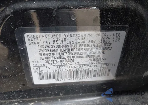 2019 Nissan Sentra Sv z USA, uszkodzony, nr VIN 3N1AB7AP1KY257599